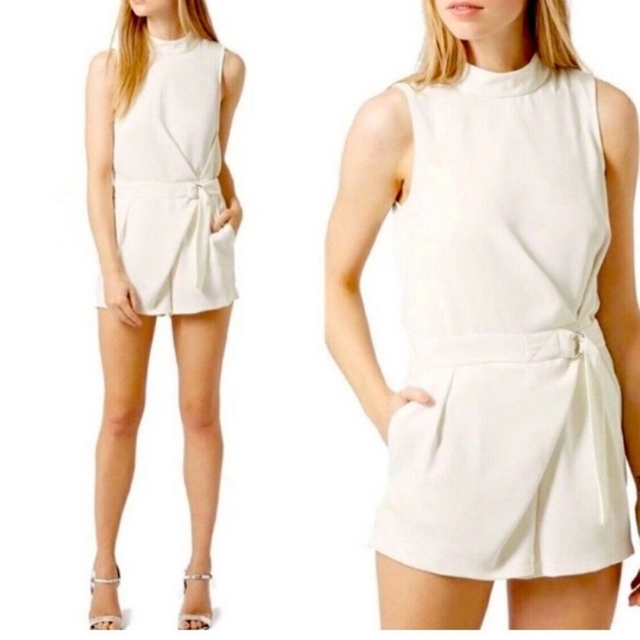 Topshop White Belted Playsuit Shorts Jumpsuit Romper Size 8 - Picture 1 of 12